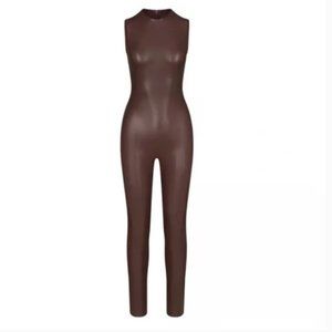 NWT SKIMS Faux Leather Catsuit in Cocoa size XS